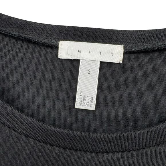 Leith Solid Black Knit Ruched Cinch Side Sleeveless Bodycon Mini Tank Dress - Picture 11 of 12